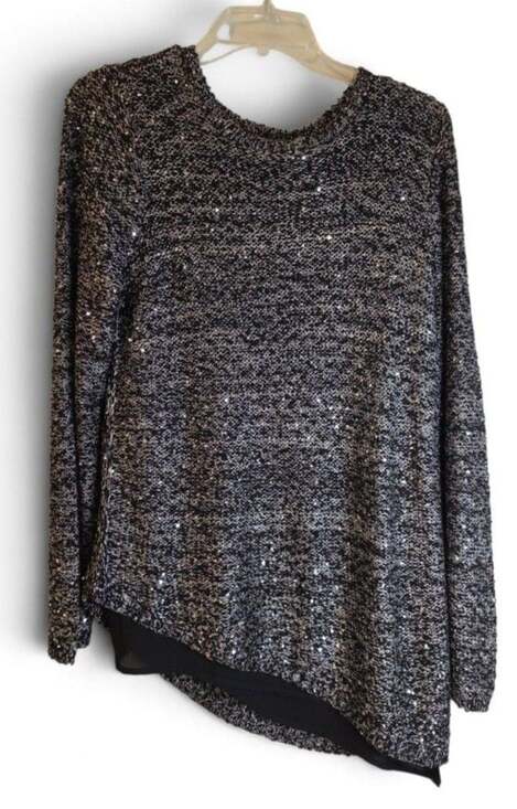 Apt. 9 Sweaters - Apt. 9 Sequin Asymmetric Hem Sweater Size L Black Gray
